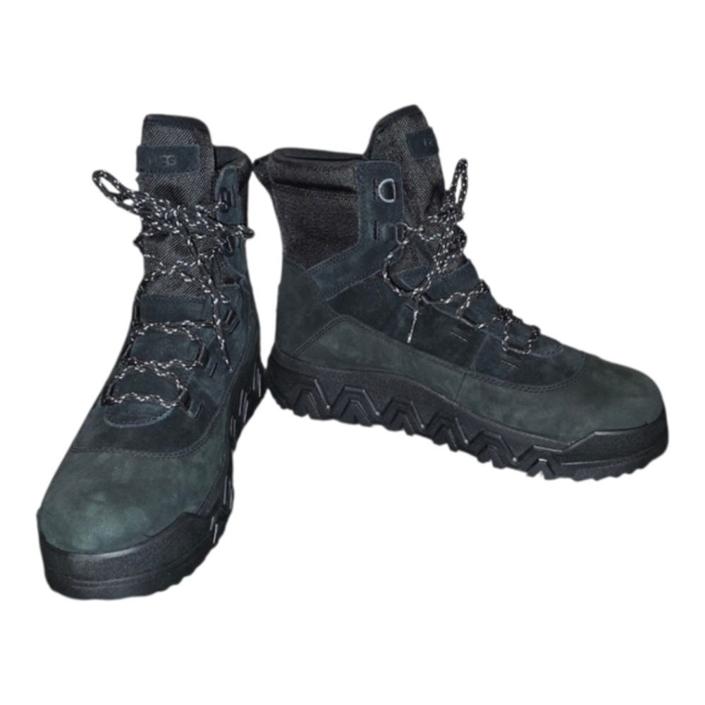 UGG Women's Terretrail Combat Tactical Black Leather Waterproof Plush Boots 9.5‎